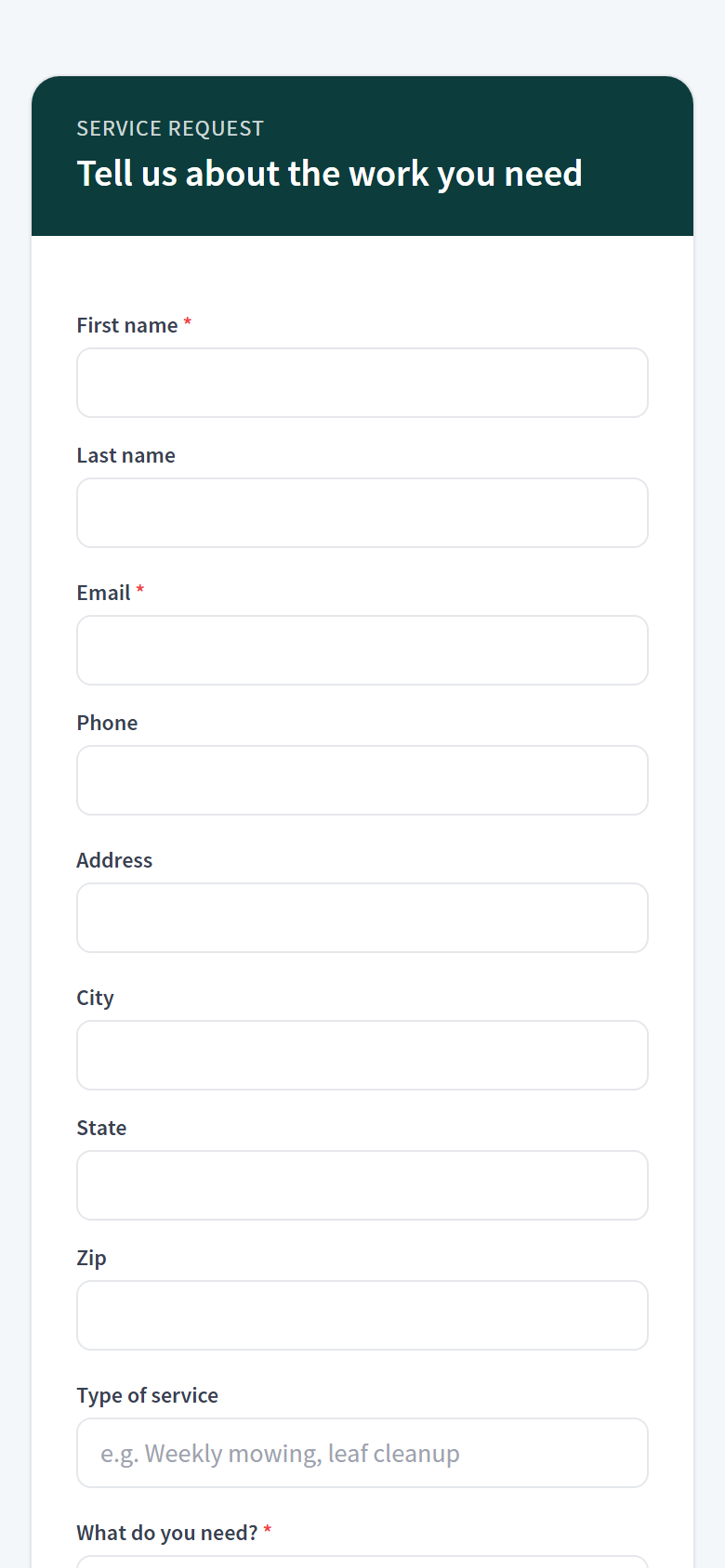 The public Service Request form on a phone.