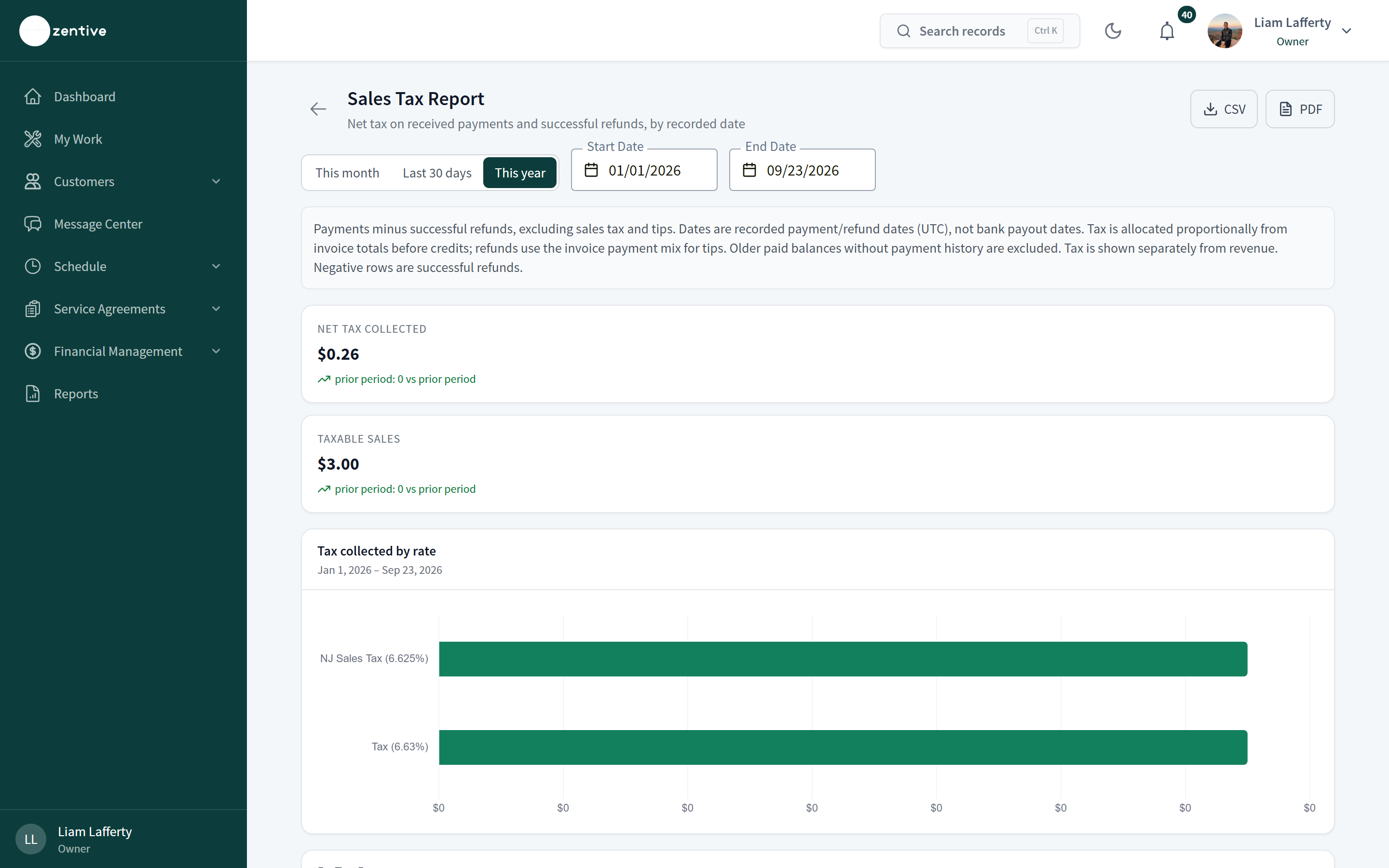 Sales Tax report with tax collected by rate.